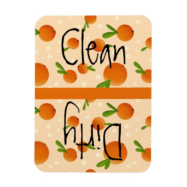 Cute Dishwasher Clean Dirty Magnet with Oranges (Vertical)