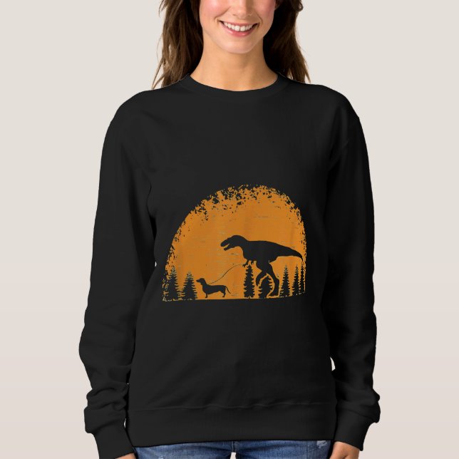 Cute Distressed Sunset Dachshund Dinosaur Funny Wi Sweatshirt (Front)