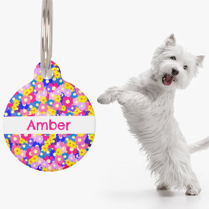 Cute ditsy flower Personalised  Pet ID Tag