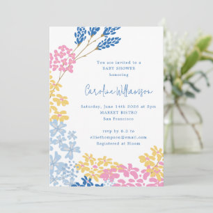 Cute Ditsy Flower Wreath Blue Yellow Baby Shower Invitation