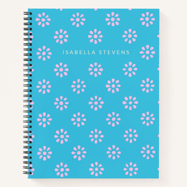 Cute Ditsy Flowers in Turquoise Blue Personalised  Notebook (Front)