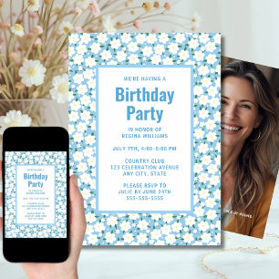 Cute Ditzy Flowers Birthday Party Invitation 