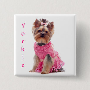 Cute Diva Yorkie Yorkshire Terrier Square Pin