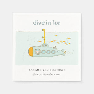 Cute Dive In Underwater Submarine Any Age Birthday Napkin