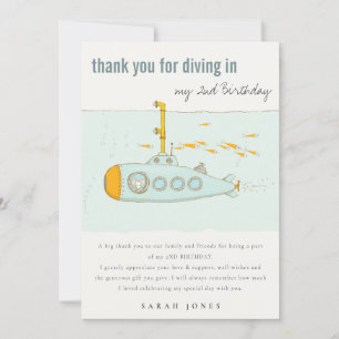Cute Dive In Underwater Submarine Any Age Birthday Thank You Card
