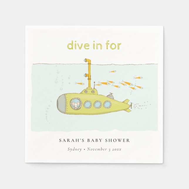 Cute Dive In Underwater Submarine Baby Shower Napkin (Front)