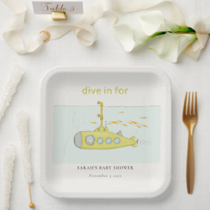 Cute Dive In Underwater Submarine Baby Shower Paper Plate