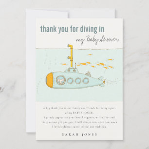 Cute Dive In Underwater Submarine Baby Shower Thank You Card