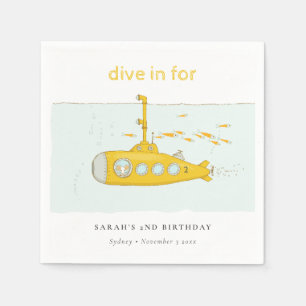 Cute Dive In Underwater Submarine Yellow Birthday Napkin
