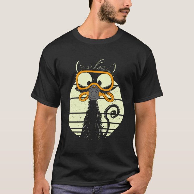 Cute Diver Cat Diver Cat Diving Goggles Cat Pullov T-Shirt (Front)