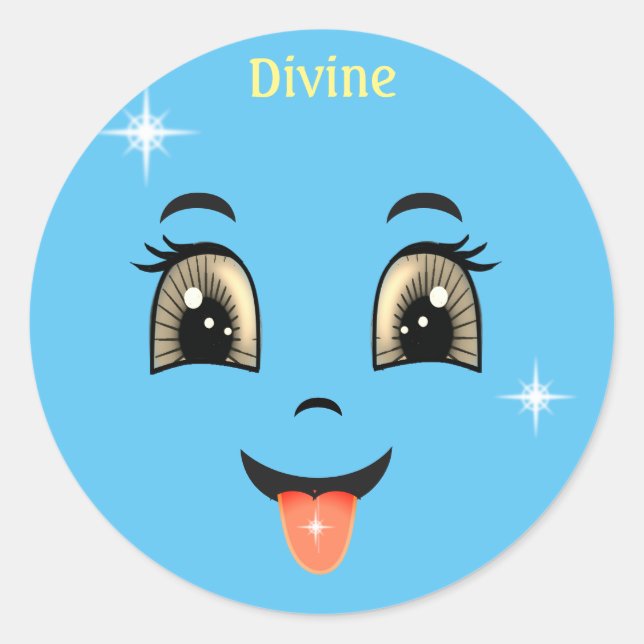 Cute Divine Blue Happy Face Classic Round Sticker (Front)