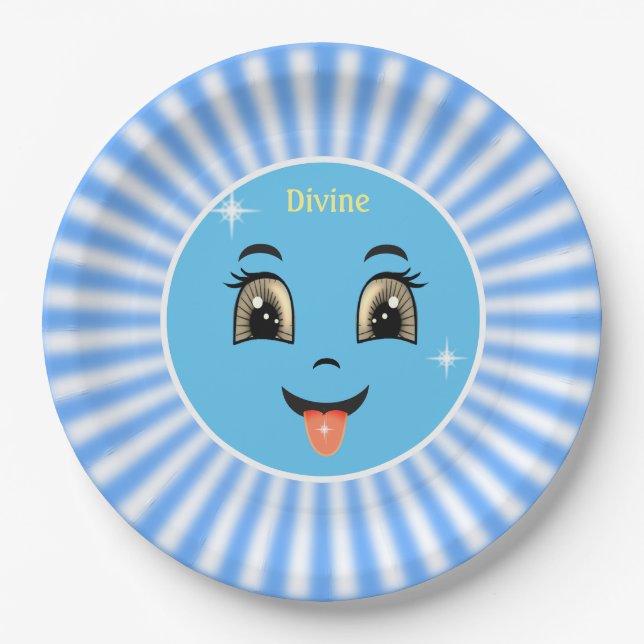 Cute Divine Happy Face & Blue Rays Paper Plate (Front)
