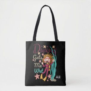 Cute Diving Gets Me Wet Monogram Tote Bag