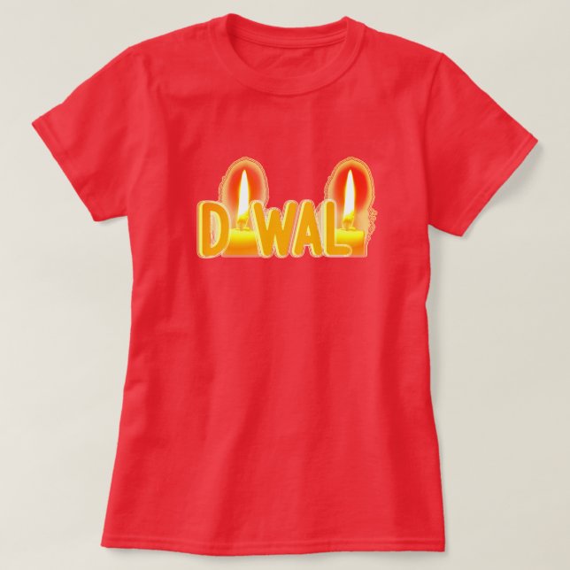 Cute Diwali Candles Festival of Light Typography T-Shirt (Design Front)