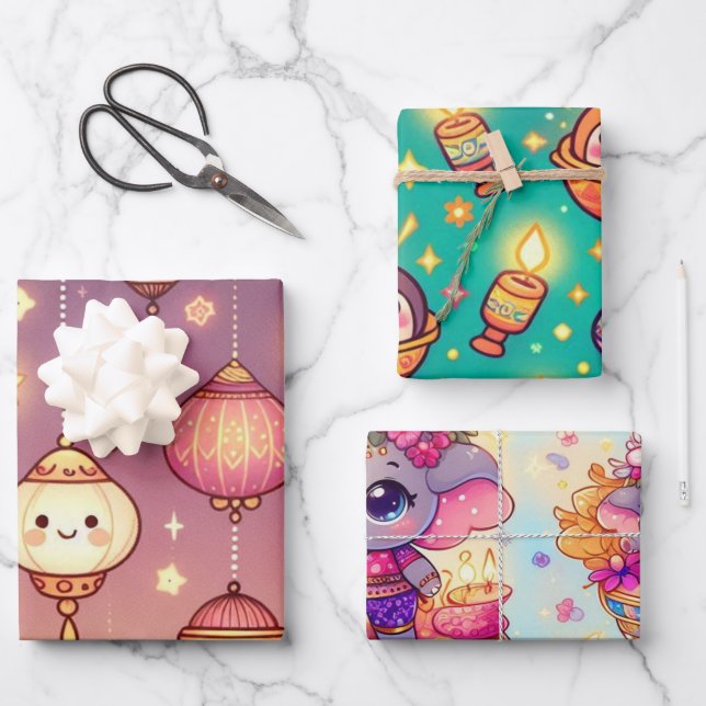 Cute Diwali  Wrapping Paper Sheet (Front)