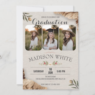Cute DIY Floral Rustic Graduation Country Style Invitation