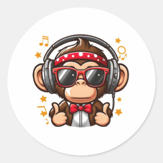 Cute DJ Monkey with Headphones for Kids Classic Round Sticker
