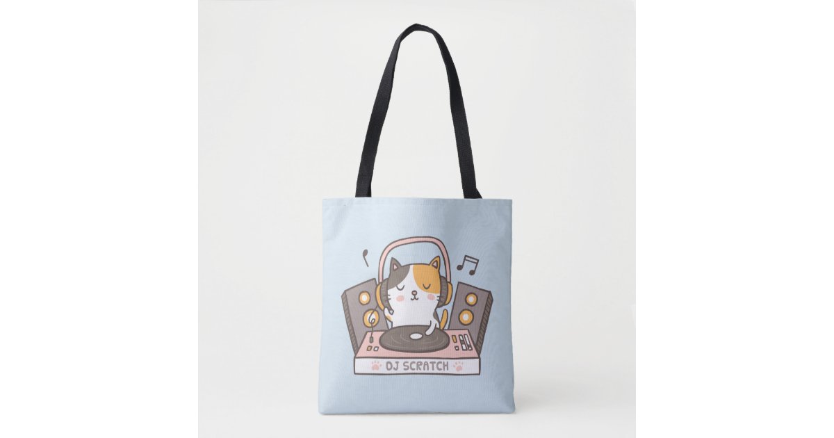 Cute DJ Scratch Kitty Cat Doodle Tote Bag Zazzle