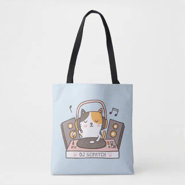 Cute DJ Scratch Kitty Cat Doodle Tote Bag Zazzle