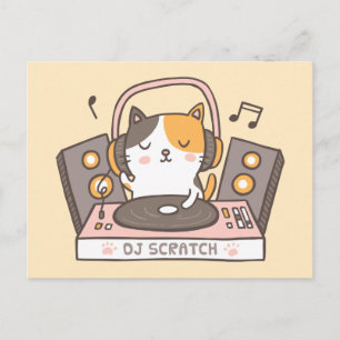 Cute DJ Scratch Kitty Cat Pun Postcard