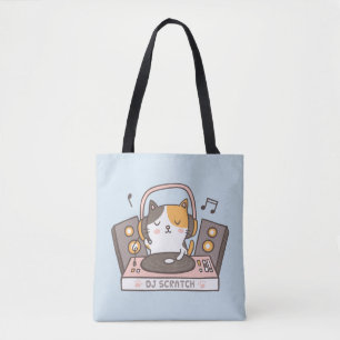 Cute DJ Scratch Kitty Cat Tote Bag