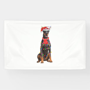 Cute Doberman Christmas Tree Lights Dog Lover Banner