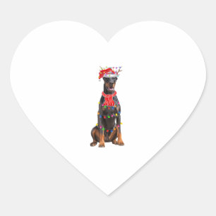 Cute Doberman Christmas Tree Lights Dog Lover  Heart Sticker