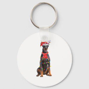 Cute Doberman Christmas Tree Lights Dog Lover Key Ring