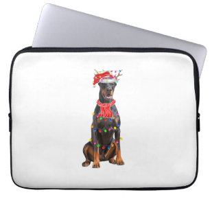Cute Doberman Christmas Tree Lights Dog Lover Laptop Sleeve