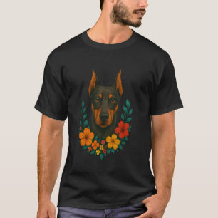 Cute Doberman Dog Flowers Floral Pet Portrait Spri T-Shirt