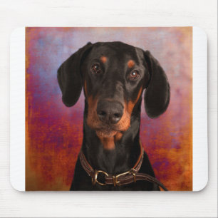 Cute Doberman Face on Colorful Background Mouse Mat