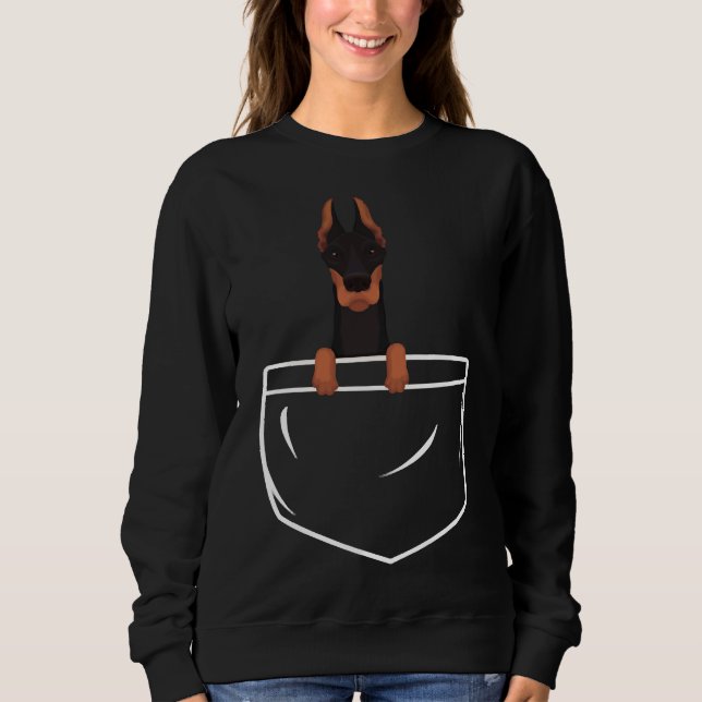 Cute Doberman In Pocket Sweatshirt (Front)