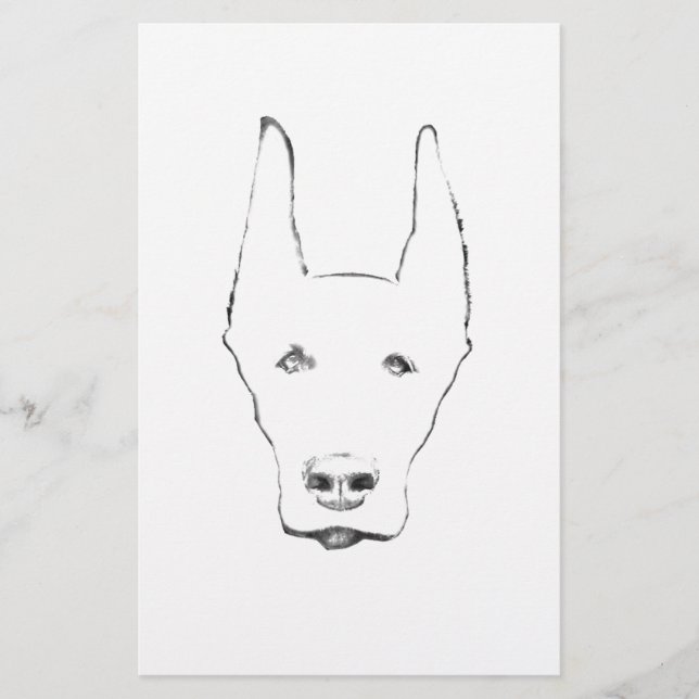 Cute Doberman Pinscher Dog Face Sketch Stationery (Front)