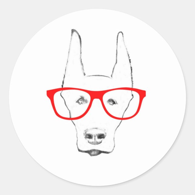 Cute Doberman Pinscher Dog Face w Spectacle Sketch Classic Round Sticker (Front)