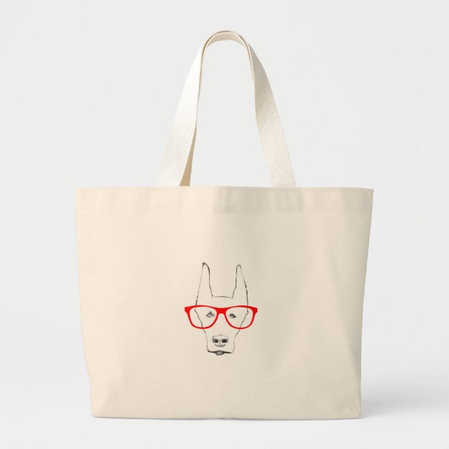 Cute Doberman Pinscher Dog Face w Spectacle Sketch Large Tote Bag (Front)