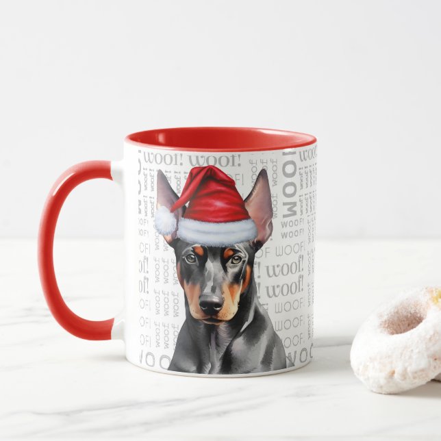 Cute Doberman Pinscher Lover Christmas Holiday Mug (With Donut)