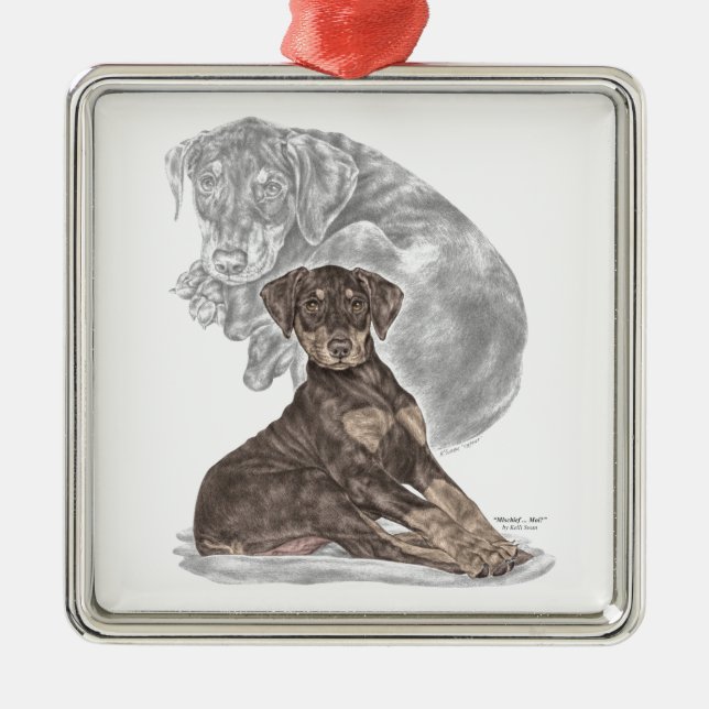 Cute Doberman Pinscher Puppy Metal Tree Decoration (Front)