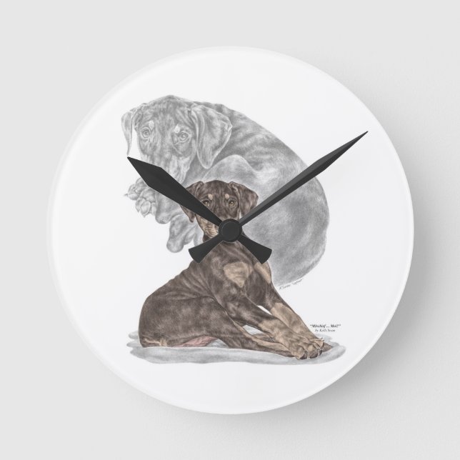 Cute Doberman Pinscher Puppy Round Clock (Front)