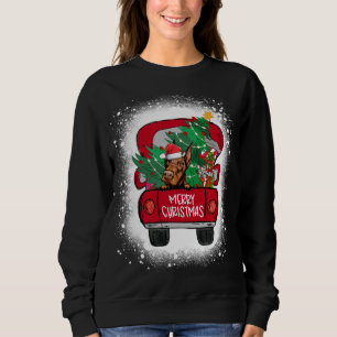 Cute Doberman Red Truck Merry Christmas Bleached Sweatshirt