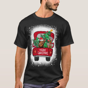 Cute Doberman Red Truck Merry Christmas Bleached T-Shirt