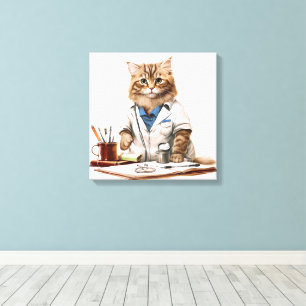 Cute Doctor Cat As Painting Canvas Print