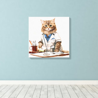 Cute Doctor Cat As Painting Canvas Print