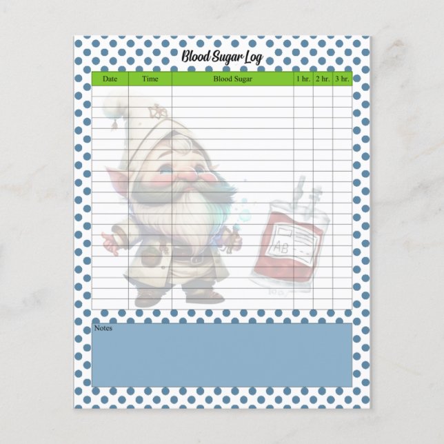 Cute Doctor Gnome Blood Sugar Log (Front)