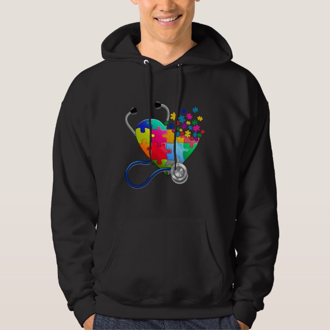 Cute Doctor Heart Puzzle Autism Awareness Men Wome Hoodie (Front)