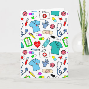 Cute Doctor Nurse Medical Supplies Pattern Card