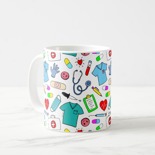 Cute Doctor Nurse Medical Supplies Pattern Coffee Mug (Front Left)