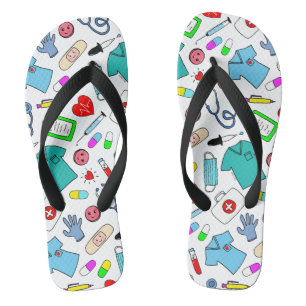 Cute Doctor Nurse Medical Supplies Pattern Flip Flops