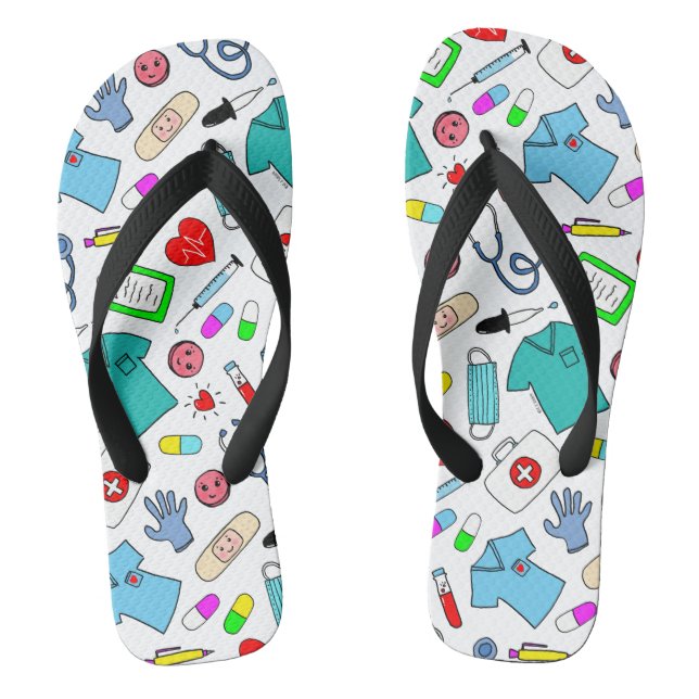 Cute Doctor Nurse Medical Supplies Pattern Flip Flops (Footbed)