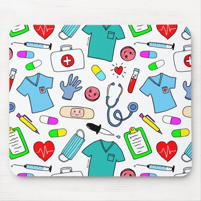 Cute Doctor Nurse Medical Supplies Pattern Mouse Mat (Front)