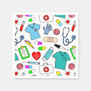 Cute Doctor Nurse Medical Supplies Pattern Napkin